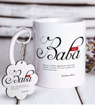 BK Gift Kişiye Özel Mânâ Baba Beyaz Kupa ve Anahtarlık Hediye Seti (Model 1)