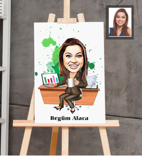 Kişiye Özel Patron Karikatürlü  Ahşap Tablo 30x47 Bayan-2