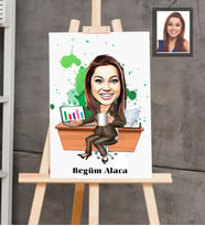 Kişiye Özel Patron Karikatürlü  Ahşap Tablo 30x47 Bayan-2