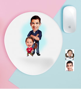 BK Gift Kişiye Özel Baba Kız Karikatürlü Bilek Destekli Mouse Pad-1 (Beyaz)
