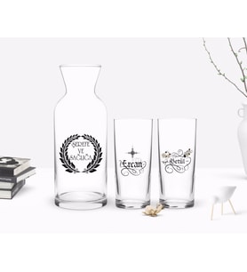 BK Gift Kişiye Özel Renkli Baskılı Kaligrafi İsimli İkili Rakı Bardağı ve Karaf Hediye Seti-3 (Model 1)