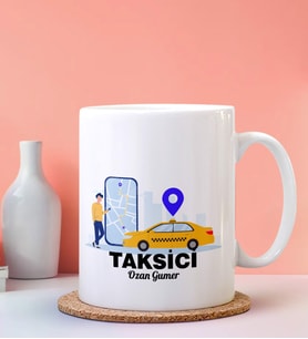 Kişiye Özel Taksici Tasarımlı Beyaz Kupa