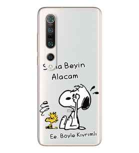 Snoopy Tasarımlı Süper Şeffaf Silikon Telefon Kılıfı Xiomai Mi10- Mi 10 Pro