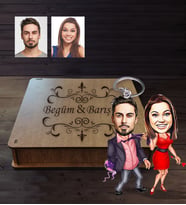 Kişiye Özel Sevgili Karikatürlü  Ahşap Anahtarlık Kutulu Model 6