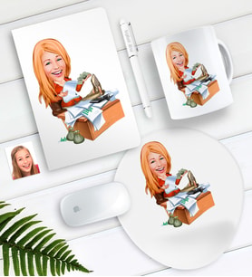 BK Gift Kişiye Özel Bayan Patron Karikatürlü Defter Kalem Kupa Mouse Pad Seti-6 (Model 1)