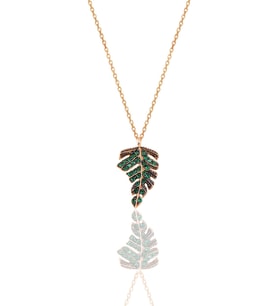 Söğütlü Silver Gümüş rose yeşil taşlı yaprak kolye