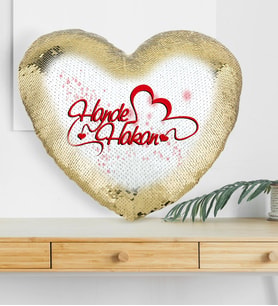 BK Gift Kişiye Özel Sevgililer Günü Altın Yaldız Sihirli Kalp Yastık  13