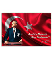 ''Güner Ofis'' Atatürk Tablosu Deri Üzerine Kanvas Tablo 80x130