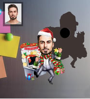 Kişiye Özel Yılbaşı Erkek Karikatürlü Ahşap Magnet Model-4