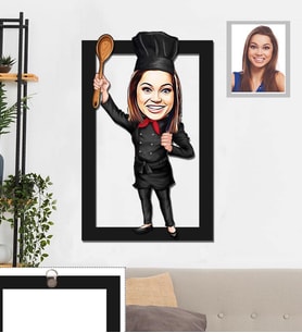 Kişiye Özel Aşçı Karikatürlü 3D Ahşap Tablo 30x47 Bayan-4