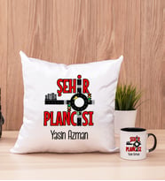 Şehir Plancısı Kare Yastık ve Siyah Kupa Bardak