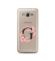Pembe Çiçekli Harf Tasarım Süper Şeffaf Silikon Telefon Kılıfı Samsung J2 Prime 