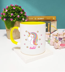 Unicorn Tasarımlı Kişiye Özel Unicorn Kupa Bardak Sarı