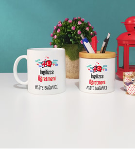 İngilizce Öğretmeni Hediye Kupa Bardak ve Kalemlik Hediye Seti