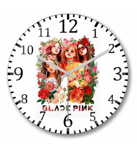 Çiçekler Arasında Blackpink Kpop  Duvar Saati Bombeli Gercek Cam
