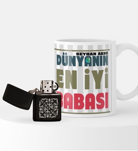 BK Gift Kişiye Özel Dünyanın En İyi Babası Benzinli Çakmak ve Kupa Seti-1 (Model 1)