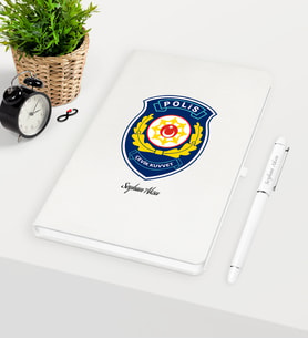 BK Gift Kişiye Özel Polis Çevik Kuvvet Temalı Beyaz Defter Kalem Seti