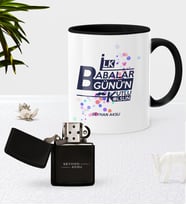 BK Gift Kişiye Özel İlk Babalar Günün Kutlu Olsun Siyah Kupa Bardak Benzinli Çakmak Seti-2 (Model 1)