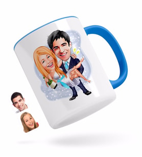 BK Gift Kişiye Özel Evleniyoruz Karikatürlü Mavi Kupa Bardak-4