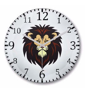 Lion Head Mascot Logo Duvar Saati Bombeli Gercek Cam