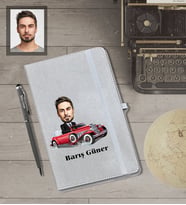 Kişiye Özel İş Adamı Karikatürlü Gri Defter Kalem Hediye Seti  Bay-28