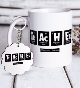 BK Gift Kişiye Özel Öğretmen Beyaz Kupa ve Anahtarlık Hediye Seti-2 (Model 1)