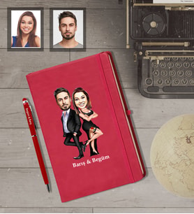 Kişiye Özel Sevgili Karikatürlü Kırmızı Defter Kalem Hediye Seti Model 12