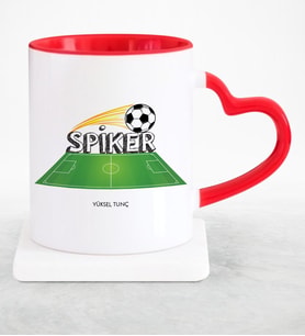 BK Gift Kişiye Özel Mesleki Spiker Kırmızı Kalpli Kupa Bardak