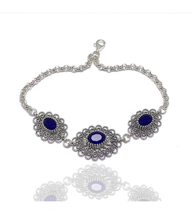 Safir Taşlı Elips Model Telkari Gümüş Bileklik
