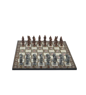 Gifthome Metal Satranç Takımı/Seti;Battal,Osmanlı&Bizans,Antik, Kat.Sedef Desenli Satranç Tahtası