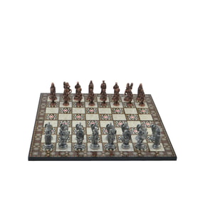 Gifthome Metal Satranç Takımı/Seti;Battal,Osmanlı&Bizans,Antik, Kat.Sedef Desenli Satranç Tahtası (Çok Renkli)