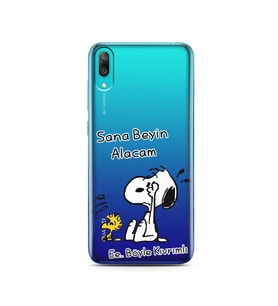 Snoopy Tasarımlı Süper Şeffaf Silikon Telefon Kılıfı Huawei Y7 Pro 2019