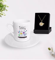 BK Gift Kişiye Özel Kimya Öğretmeni Türk Kahvesi Fincanı ve İsimli Papatya Kolye Hediye Seti-4 (Model 1)