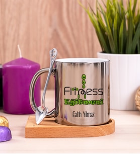 Fitness Eğitmeni Ahşap Altlıklı Silver Kupa Bardak