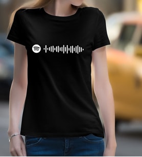 BK Gift Kişiye Özel Spotify Barkodlu Kadın Siyah Tişört-1