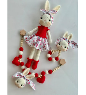 Amigurumi Organik Kırmızı Bebek Seti (Krem)