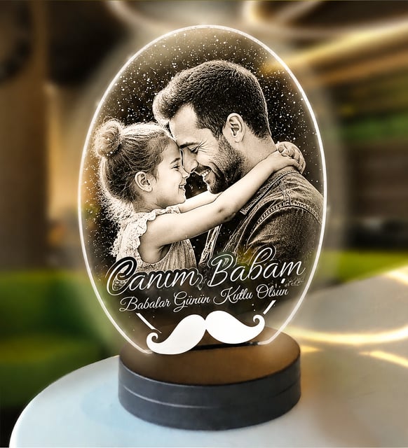 Kişiye Özel Oval Fotoğraflı 3D Model Led Gece Lamba (Beyaz)