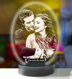 Kişiye Özel Oval Fotoğraflı 3D Model Led Gece Lamba (Beyaz)