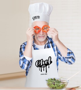 BK Gift Kişiye Özel Chef Erkek Mutfak Önlüğü ve Aşçı Şapkası Seti-2 (Beyaz)