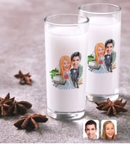 BK Gift Kişiye Özel Renkli Baskılı Evleniyoruz Karikatürlü İkili Rakı Bardağı Seti-1 (Beyaz)