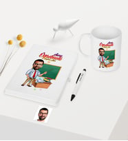 BK Gift Kişiye Özel Bay Öğretmen Temalı Karikatürlü Beyaz Defter Kalem Kupa Seti - 1