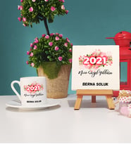Nice Güzel Yıllara 2021 Yılbaşı Hediyesi Türk Kahvesi Fincanı ve Dekoratif Taş Baskı Seti