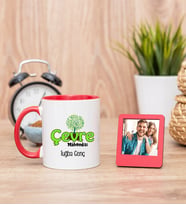 Çevre Mühendisi Kırmızı Kupa Bardak ve Kırmızı Mini Fotoğraf Çerçevesi