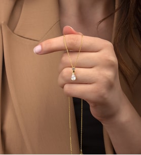 925 Ayar Gümüş Pırlanta Modeli Damla Taş Kolye (Rose)