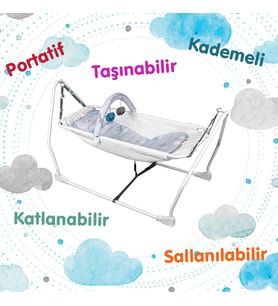 Norfolk Baby Sleep Katlanabilir Oyuncaklı Sallanır Bebek Beşiği - Hamak Beşik - Sallanır Bebek Hamağı (Ekru)
