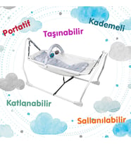Norfolk Baby Sleep Katlanabilir Oyuncaklı Sallanır Bebek Beşiği - Hamak Beşik - Sallanır Bebek Hamağı (Ekru)