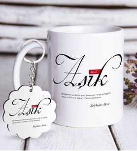 BK Gift Kişiye Özel Mânâ Aşık Beyaz Kupa ve Anahtarlık Hediye Seti (Model 1)