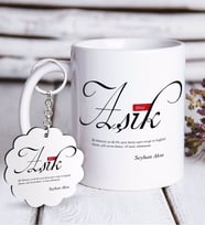 BK Gift Kişiye Özel Mânâ Aşık Beyaz Kupa ve Anahtarlık Hediye Seti (Model 1)
