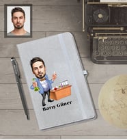 Kişiye Özel Öğretmen Karikatürlü Gri Defter Kalem Hediye Seti  Bay-3