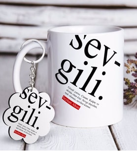 BK Gift Kişiye Özel Sevgili Anlamı Beyaz Kupa ve Anahtarlık Hediye Seti (Model 1)